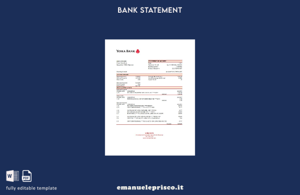 modello Excel di estratto conto bancario Myanmar Yoma in stile verificato